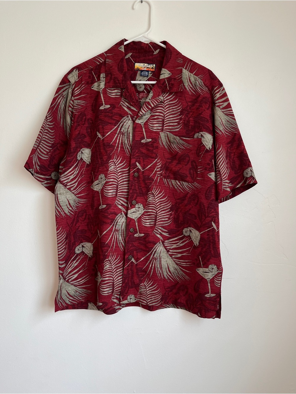 Havana Jack’s Cafe Men's Tropical Print Short-Sleeve Silk Button-Down Shirt Sz M